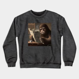 Bigfoot Enjoys Espresso and the News at Cafe Crewneck Sweatshirt
